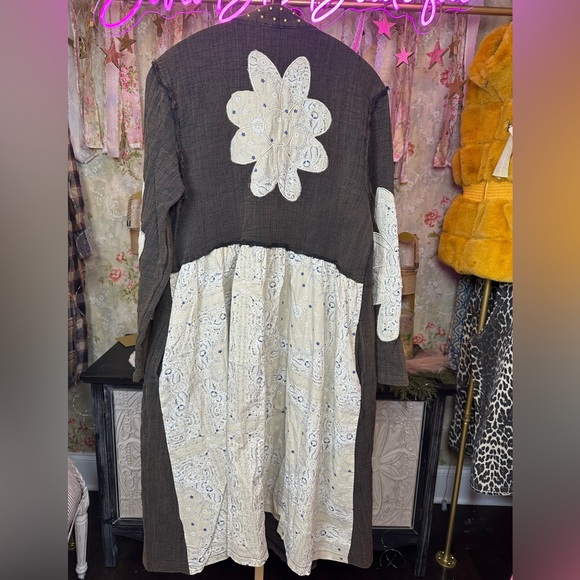 NWT POL Moonshadow oversized duster jacket in black cotton with white floral - Picture 11 of 11